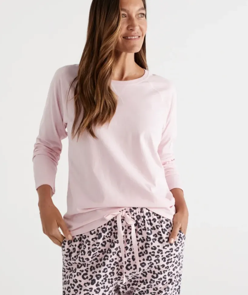Australian Cotton Contrast Trim Pyjama Long Sleeve Top<Sussan Hot