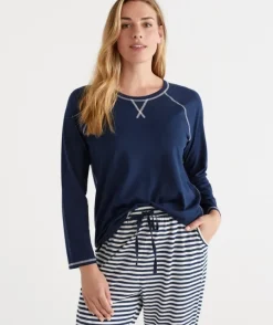 Australian Cotton Contrast Trim Pyjama Long Sleeve Top<Sussan Hot