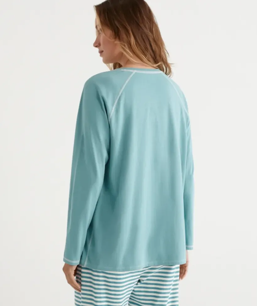 Australian Cotton Contrast Trim Pyjama Long Sleeve Top<Sussan Hot