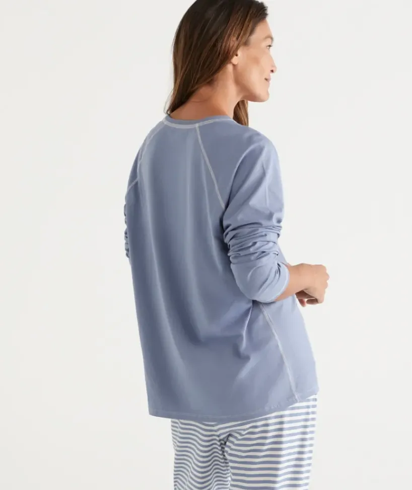 Australian Cotton Contrast Trim Pyjama Long Sleeve Top<Sussan Hot