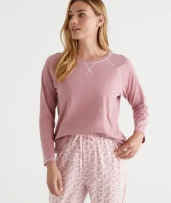 Australian Cotton Contrast Trim Pyjama Long Sleeve Top<Sussan