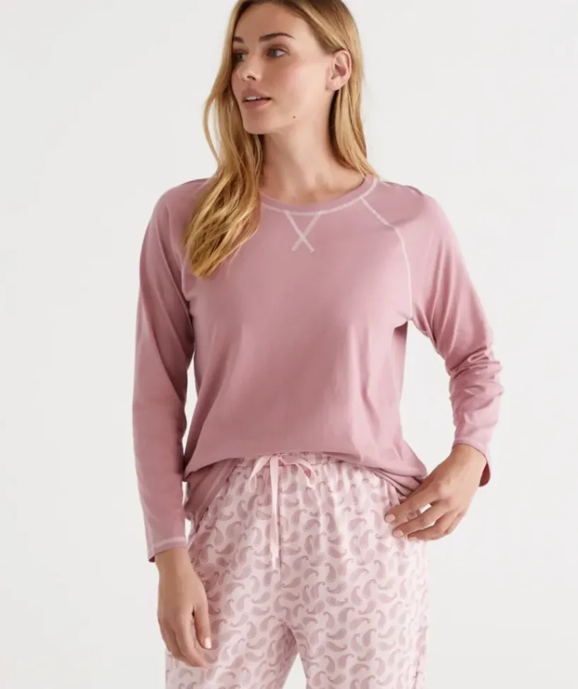 Australian Cotton Contrast Trim Pyjama Long Sleeve Top<Sussan