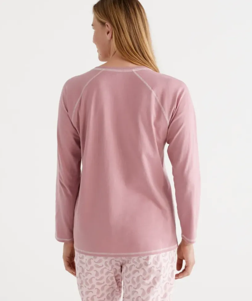 Australian Cotton Contrast Trim Pyjama Long Sleeve Top<Sussan