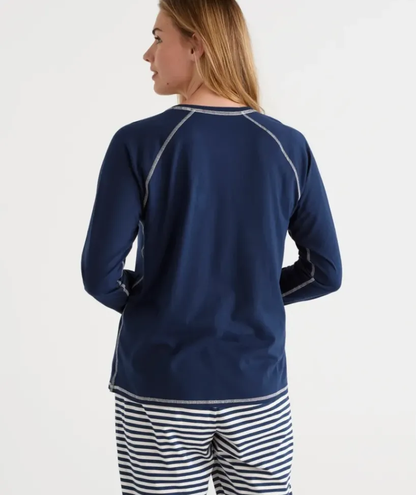 Australian Cotton Contrast Trim Pyjama Long Sleeve Top<Sussan