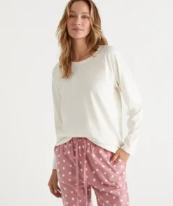 Australian Cotton Contrast Trim Pyjama Long Sleeve Top<Sussan Outlet
