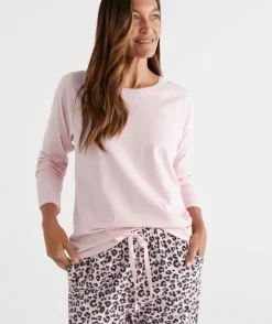 Australian Cotton Contrast Trim Pyjama Long Sleeve Top<Sussan Outlet