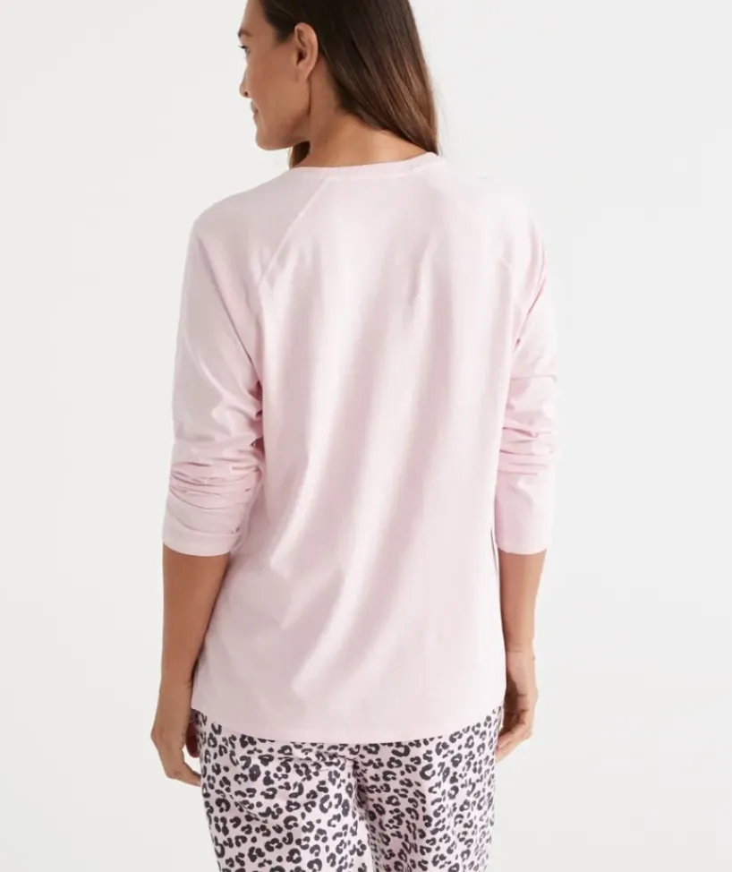 Australian Cotton Contrast Trim Pyjama Long Sleeve Top<Sussan Best