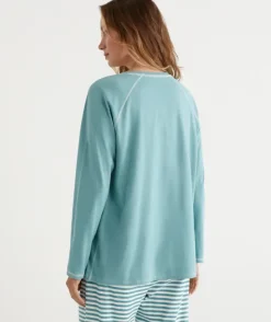 Australian Cotton Contrast Trim Pyjama Long Sleeve Top<Sussan Best