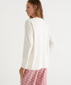 Australian Cotton Contrast Trim Pyjama Long Sleeve Top<Sussan New