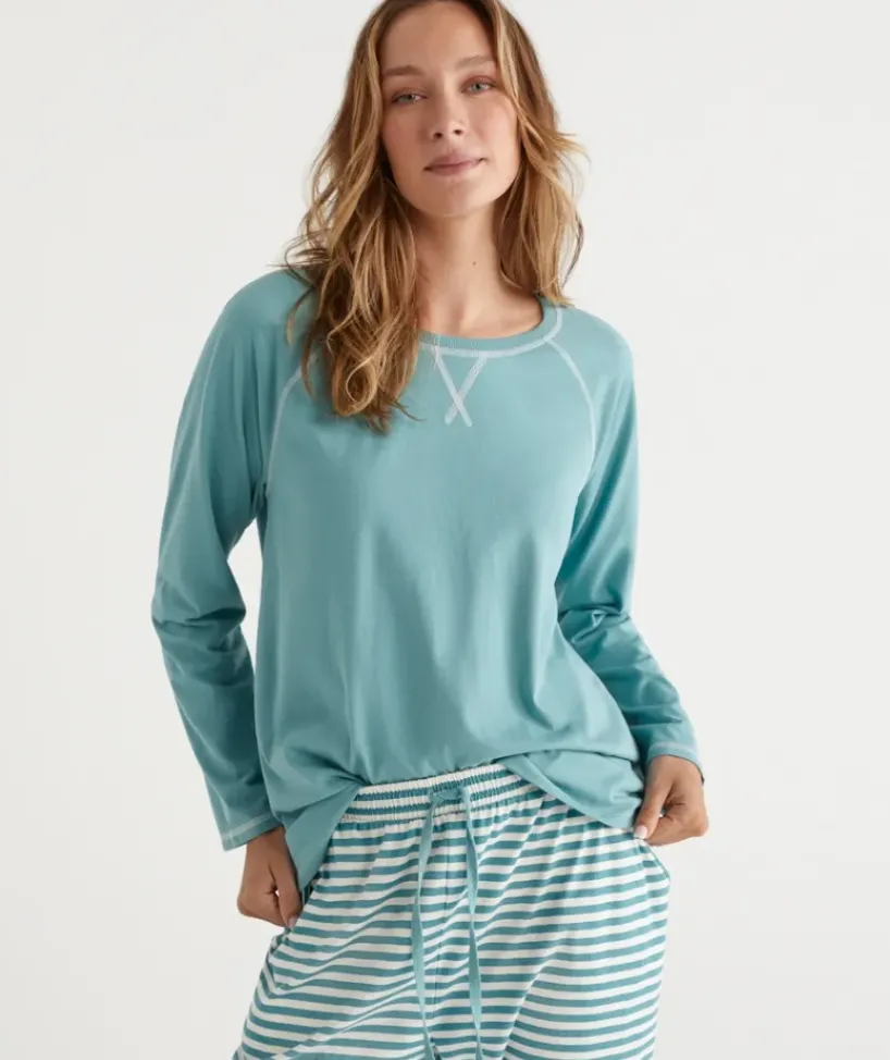 Australian Cotton Contrast Trim Pyjama Long Sleeve Top<Sussan New