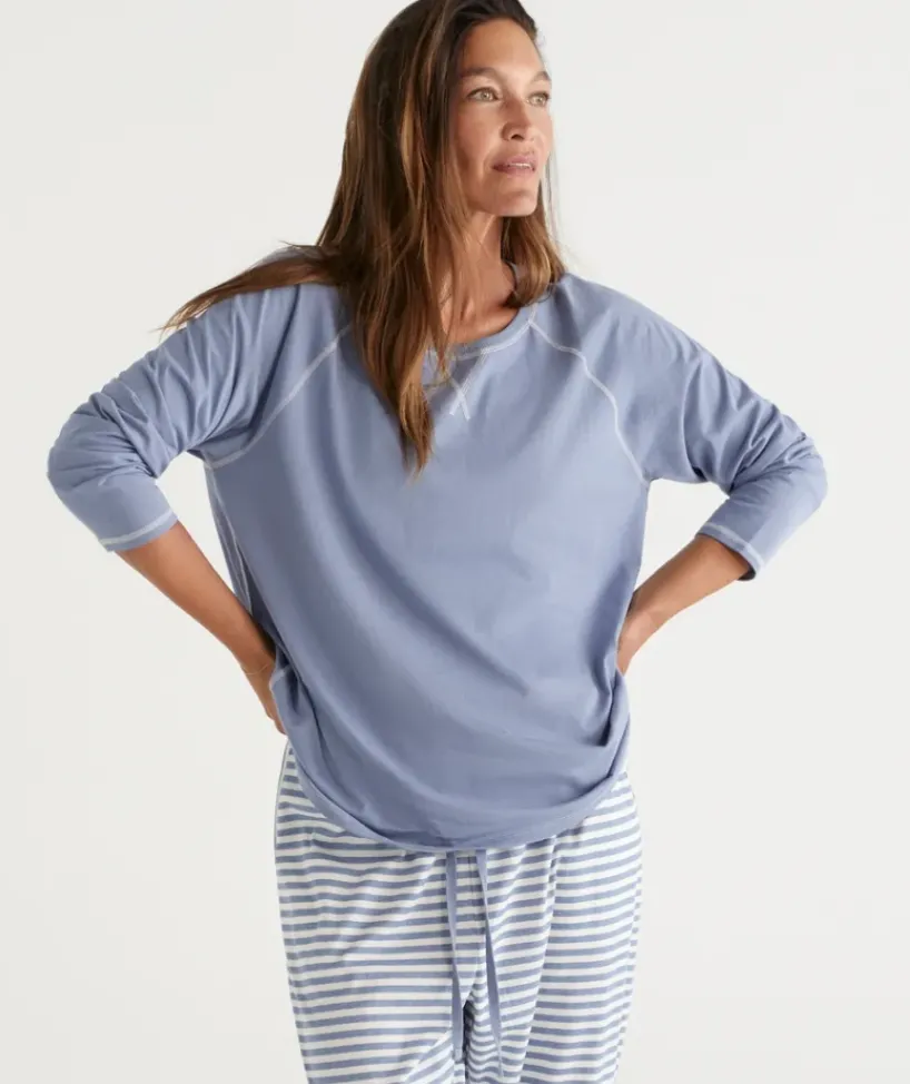 Australian Cotton Contrast Trim Pyjama Long Sleeve Top<Sussan Best