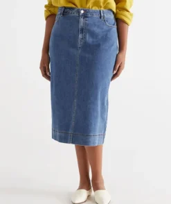 Australian Cotton Denim Midi Skirt<Sussan