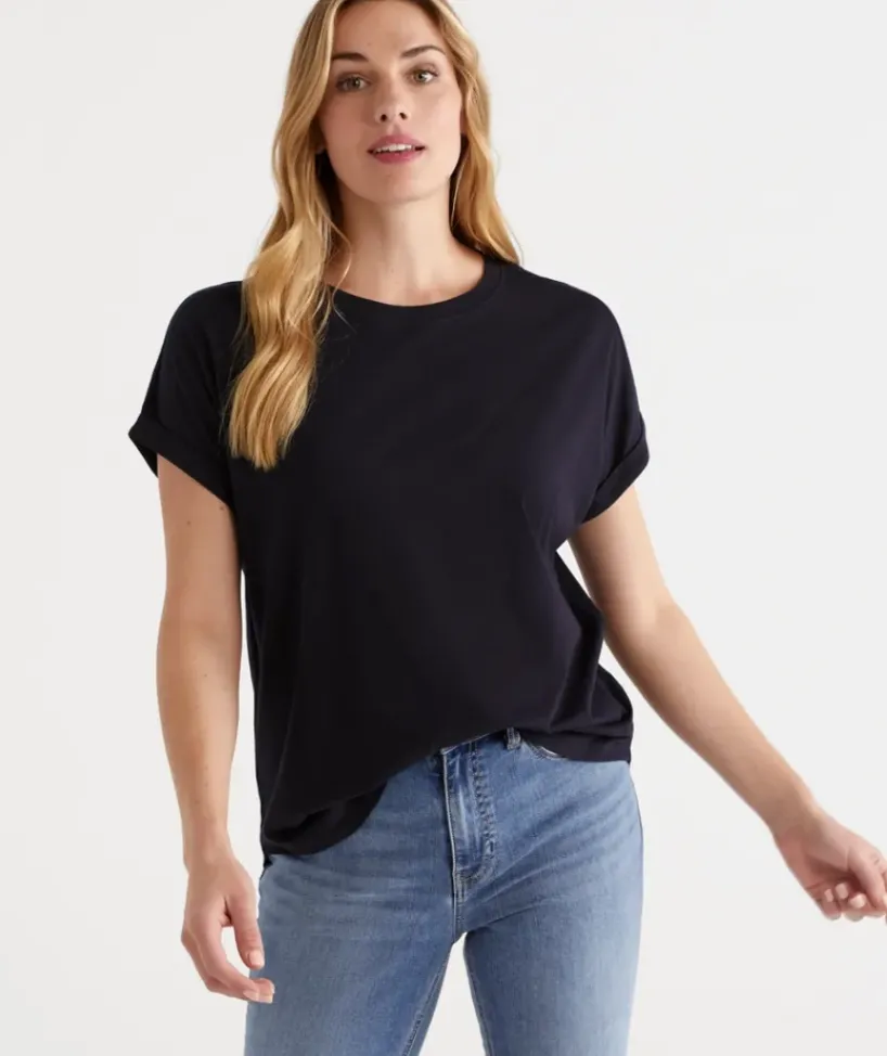 Australian Cotton Extended Roll Cuff Tee<Sussan New