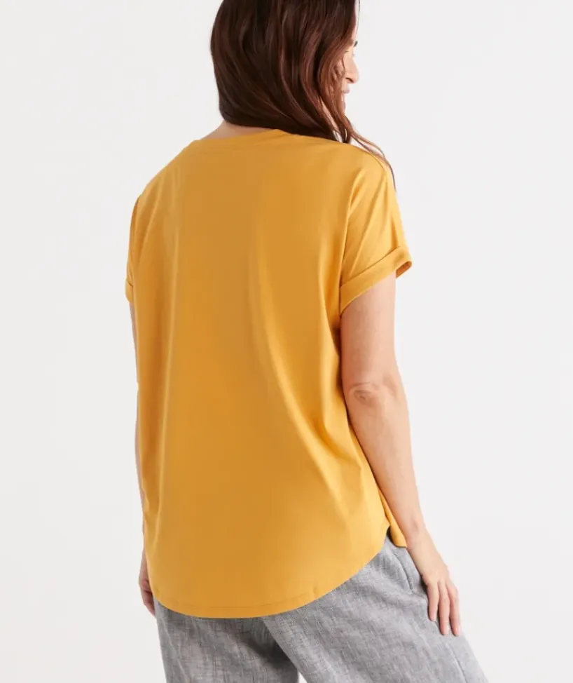 Australian Cotton Extended Roll Cuff Tee<Sussan Best