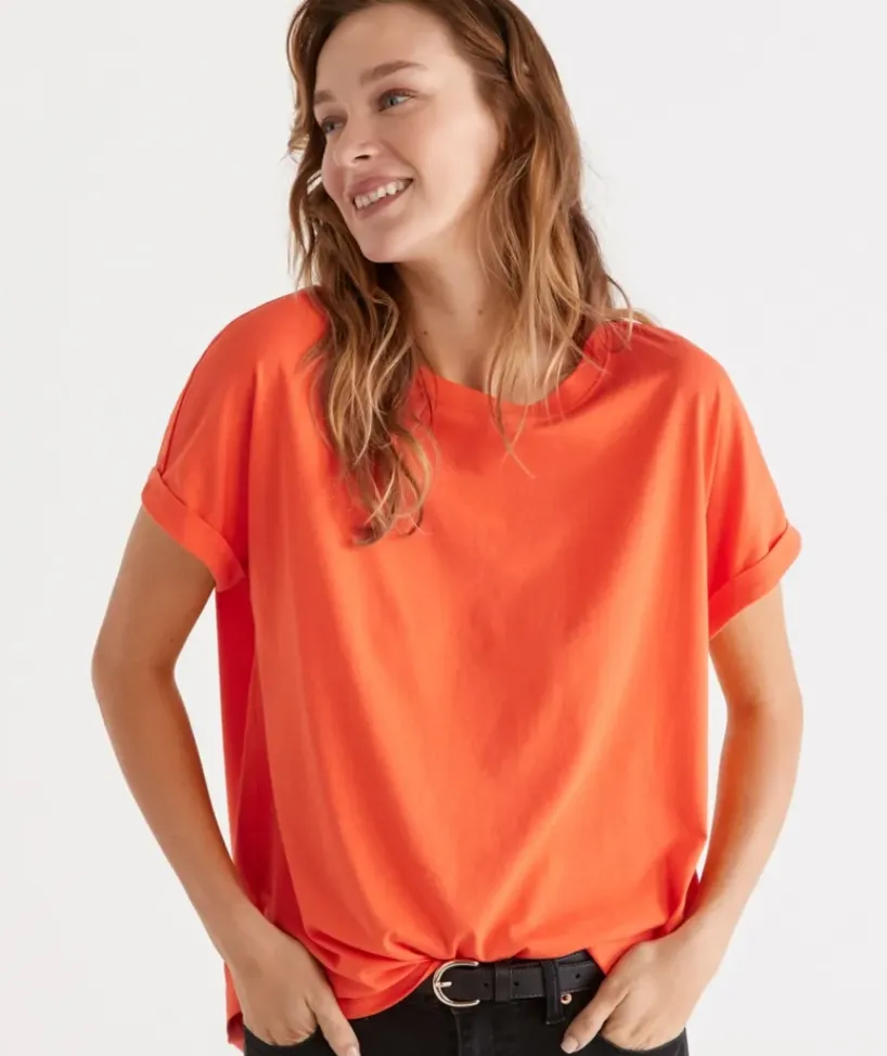 Australian Cotton Extended Roll Cuff Tee<Sussan Best