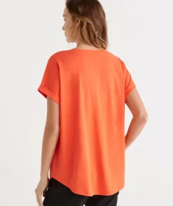 Australian Cotton Extended Roll Cuff Tee<Sussan Best