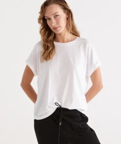 Australian Cotton Extended Roll Cuff Tee<Sussan Best