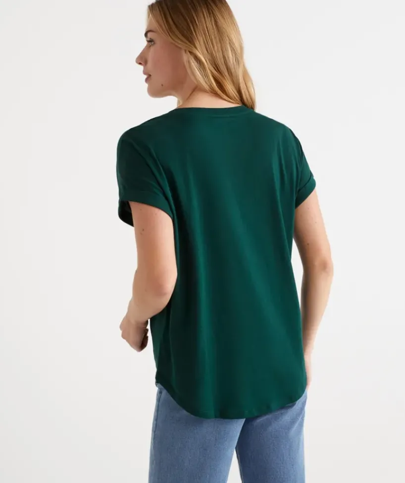 Australian Cotton Extended Roll Cuff Tee<Sussan Best