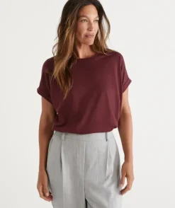 Australian Cotton Extended Roll Cuff Tee<Sussan Online