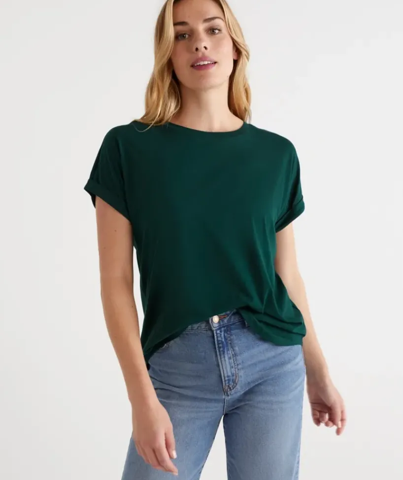 Australian Cotton Extended Roll Cuff Tee<Sussan Online