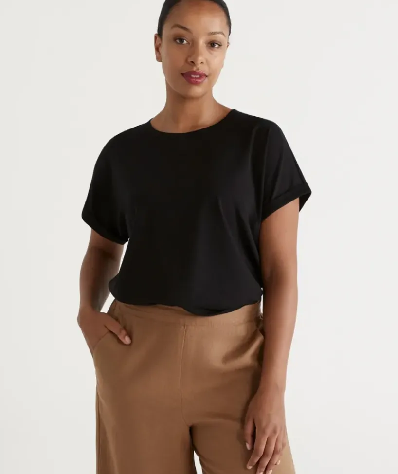 Australian Cotton Extended Roll Cuff Tee<Sussan Clearance