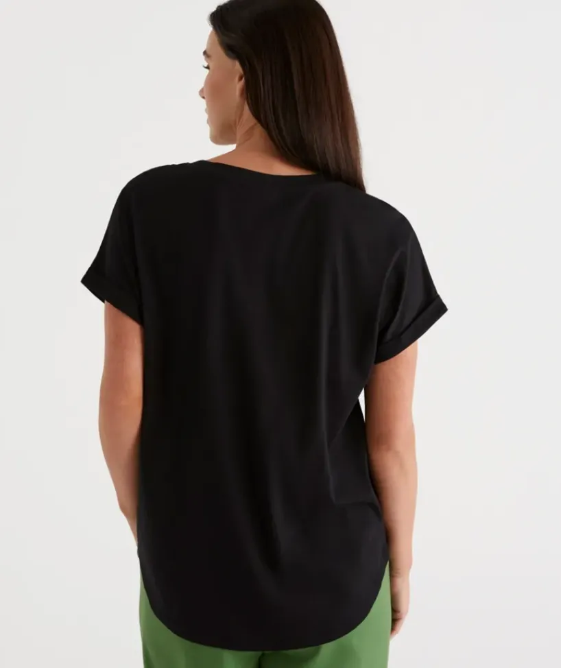 Australian Cotton Extended Roll Cuff Tee<Sussan Hot