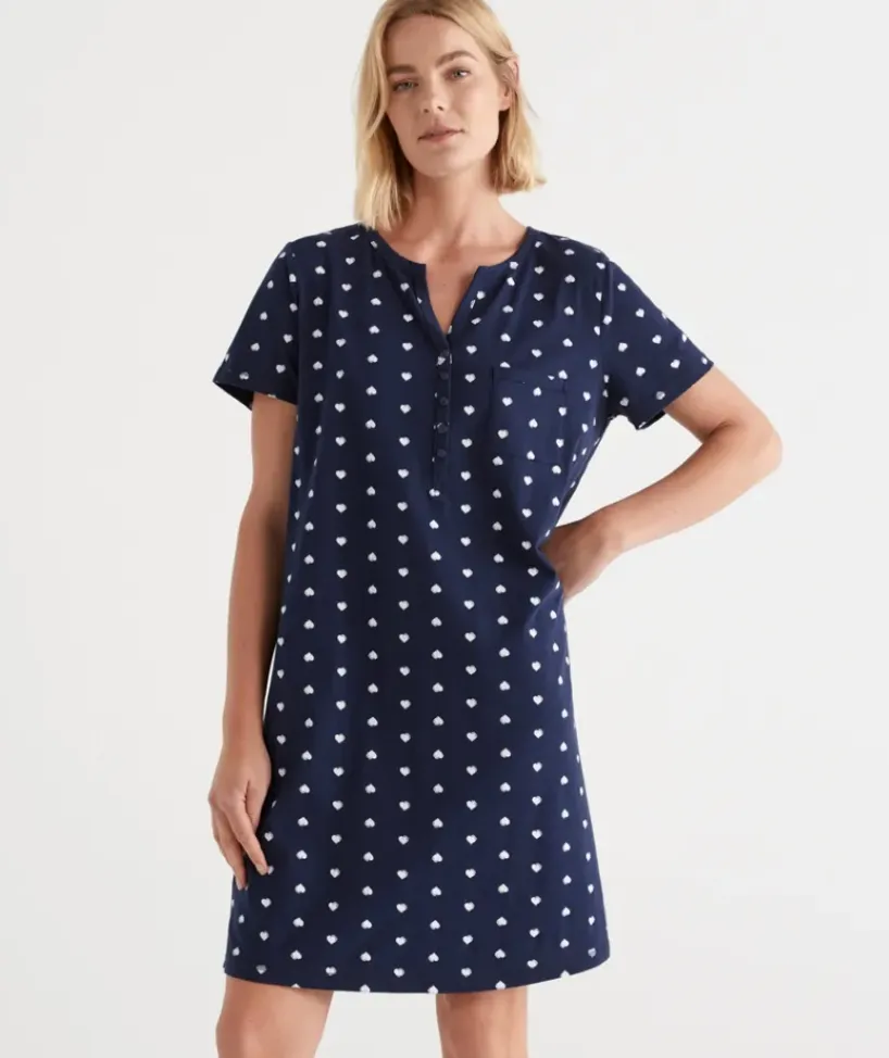 Australian Cotton Heart Print Henley Nightie<Sussan Best