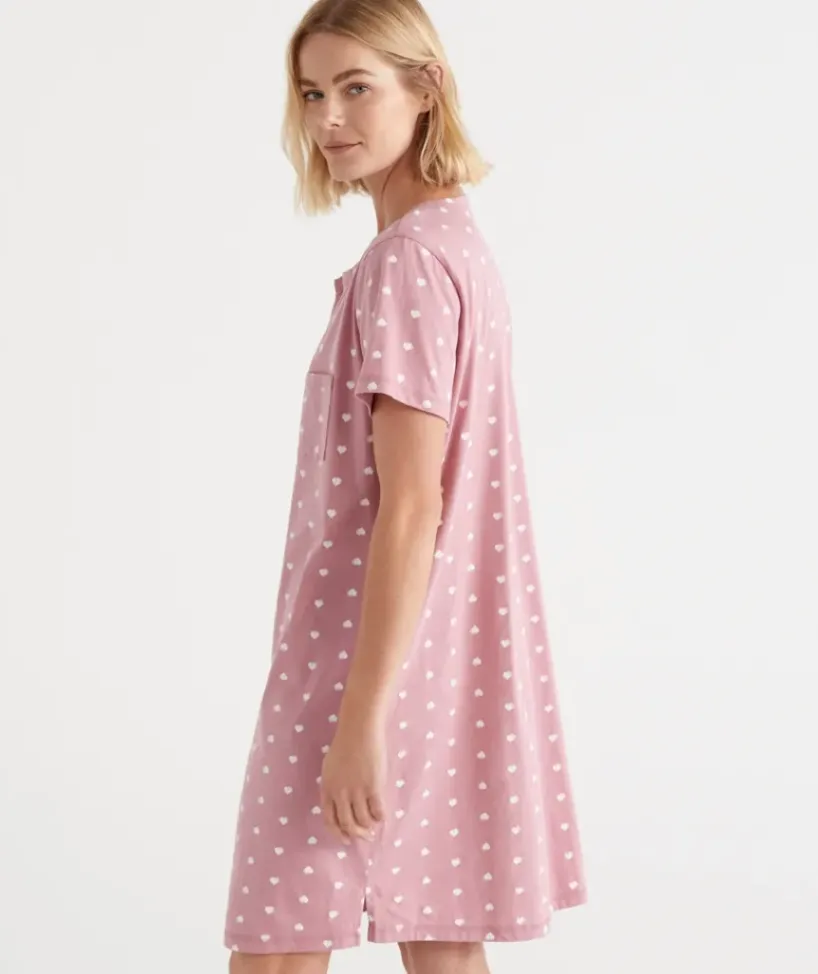 Australian Cotton Heart Print Henley Nightie<Sussan Discount
