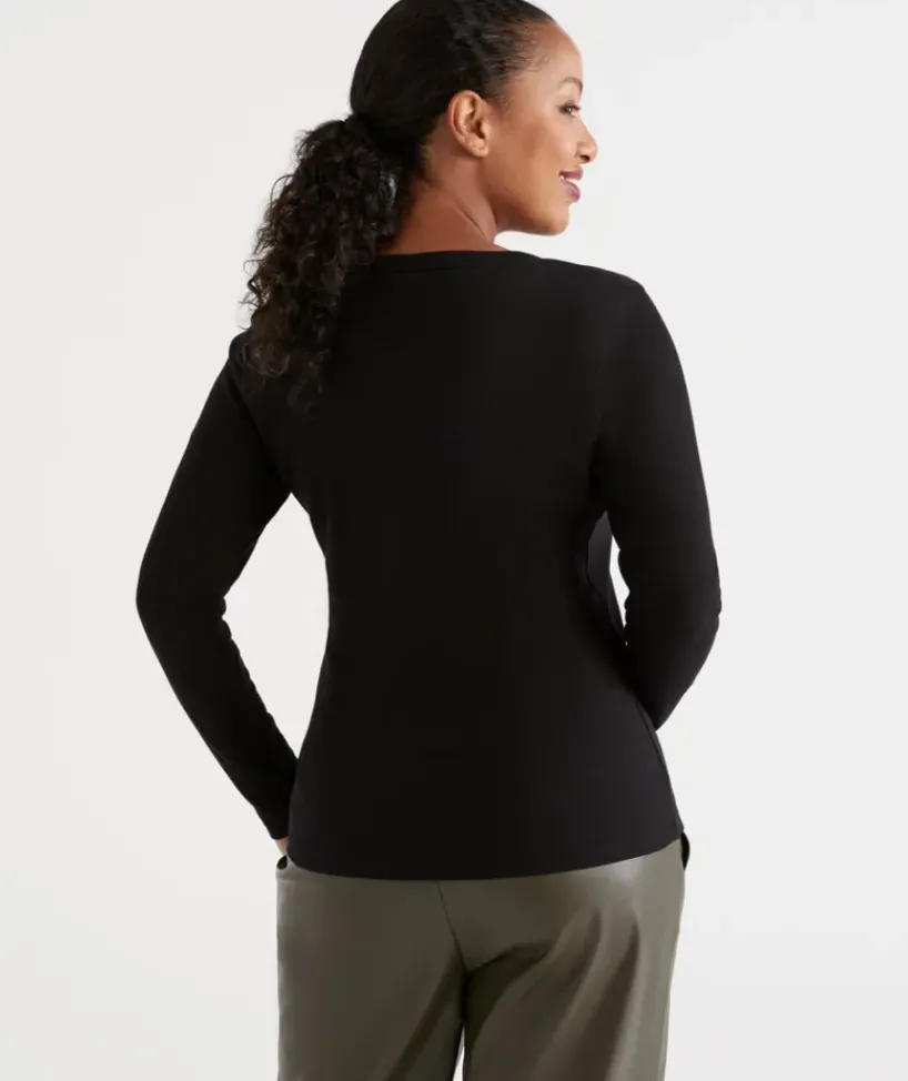 Australian Cotton Long Sleeve Rib Scoop Top<Sussan