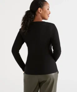 Australian Cotton Long Sleeve Rib Scoop Top<Sussan Discount