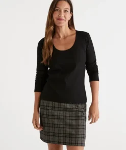 Australian Cotton Long Sleeve Rib Scoop Top<Sussan Discount