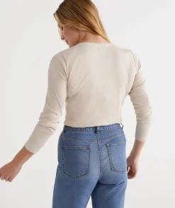 Australian Cotton Long Sleeve Rib Scoop Top<Sussan Discount