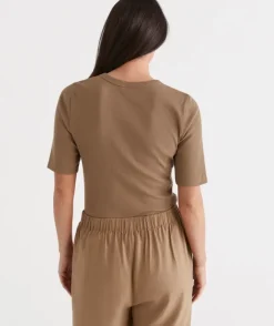 Australian Cotton Rib Elbow Sleeve Top<Sussan Clearance