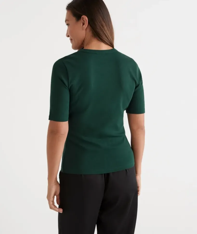 Australian Cotton Rib Elbow Sleeve Top<Sussan Clearance