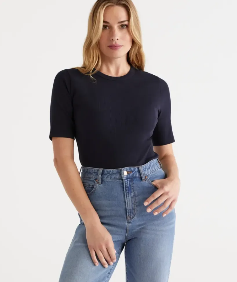 Australian Cotton Rib Elbow Sleeve Top<Sussan Clearance