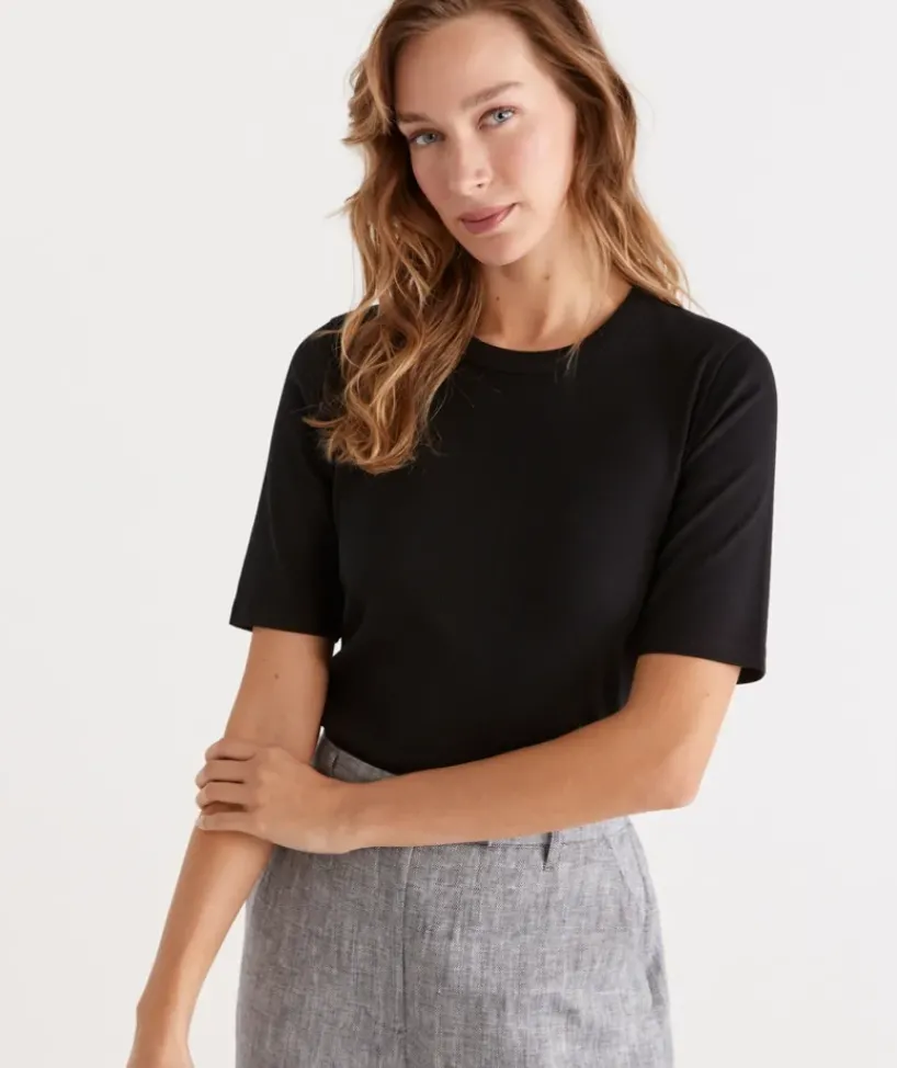 Australian Cotton Rib Elbow Sleeve Top<Sussan Discount