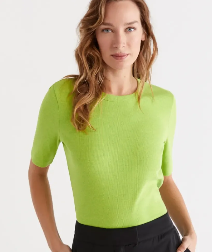 Australian Cotton Rib Elbow Sleeve Top<Sussan Discount