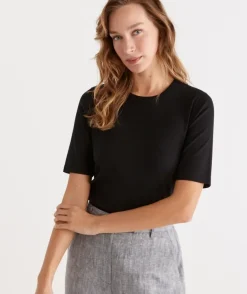 Australian Cotton Rib Elbow Sleeve Top<Sussan