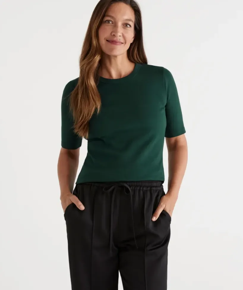 Australian Cotton Rib Elbow Sleeve Top<Sussan Best