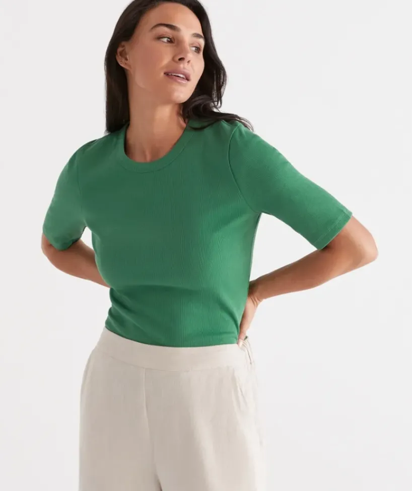 Australian Cotton Rib Elbow Sleeve Top<Sussan Hot