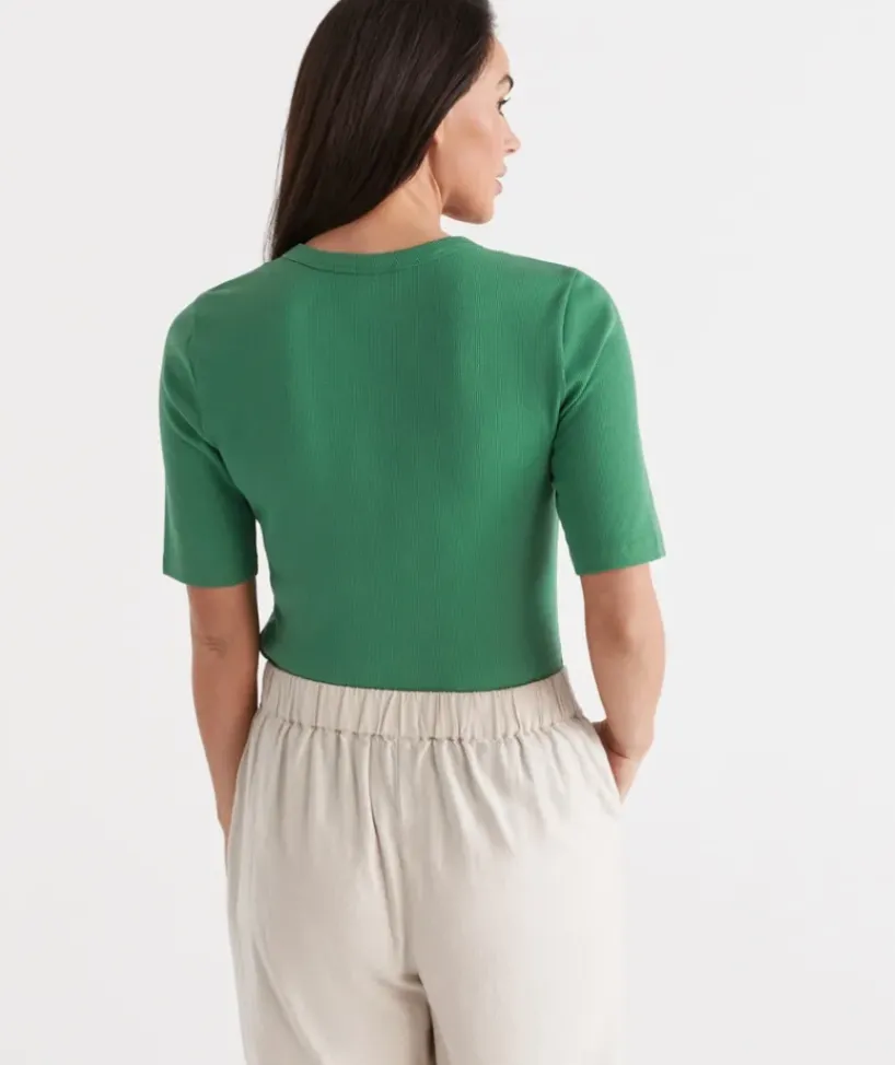 Australian Cotton Rib Elbow Sleeve Top<Sussan Hot