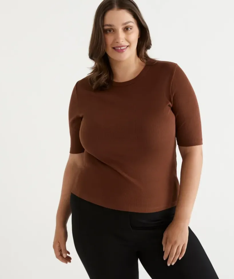 Australian Cotton Rib Elbow Sleeve Top<Sussan Hot