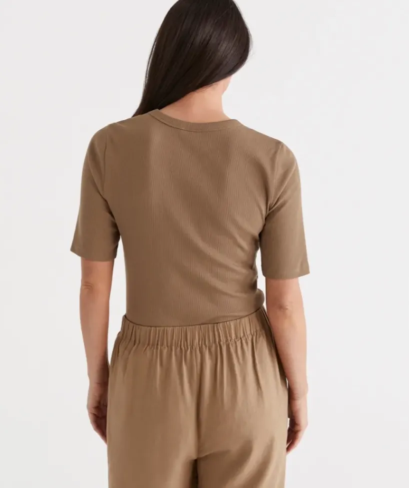 Australian Cotton Rib Elbow Sleeve Top<Sussan Best