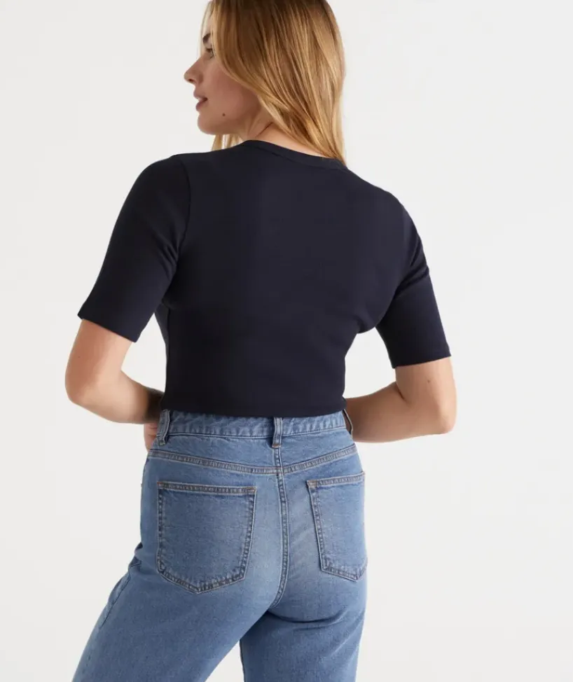 Australian Cotton Rib Elbow Sleeve Top<Sussan Best