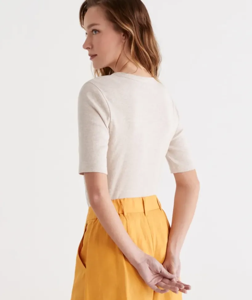 Australian Cotton Rib Elbow Sleeve Top<Sussan Best