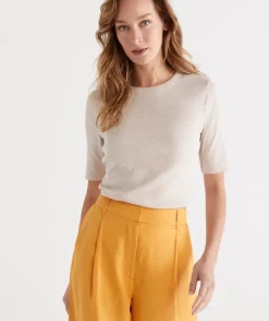 Australian Cotton Rib Elbow Sleeve Top<Sussan Sale