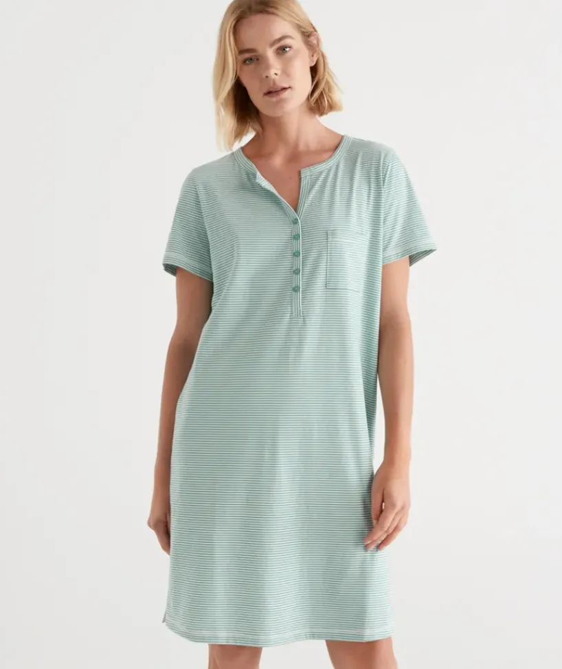 Australian Cotton Stripe Henley Nightie<Sussan Sale