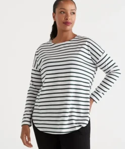 Australian Cotton Stripe Longline Tee<Sussan Best