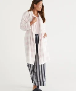 Check Print Soft Fleece Gown<Sussan