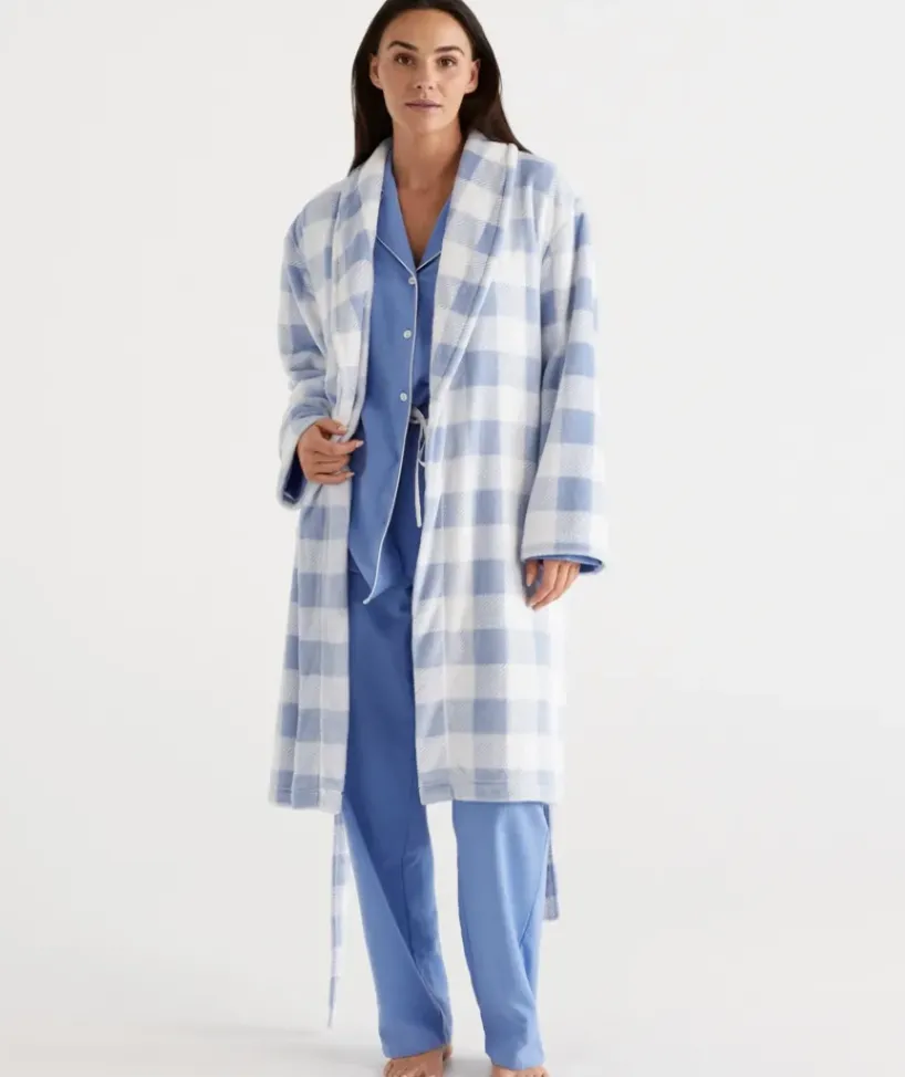 Check Print Soft Fleece Gown<Sussan